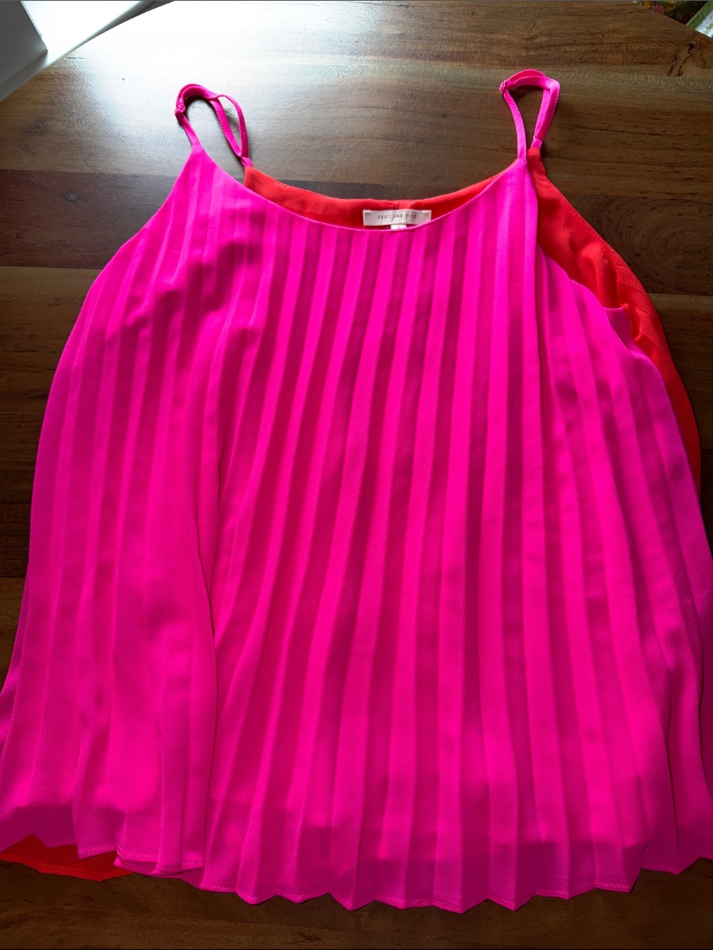 Skies Are Blue Neon Pink Pleated Tank with Red Underlayer